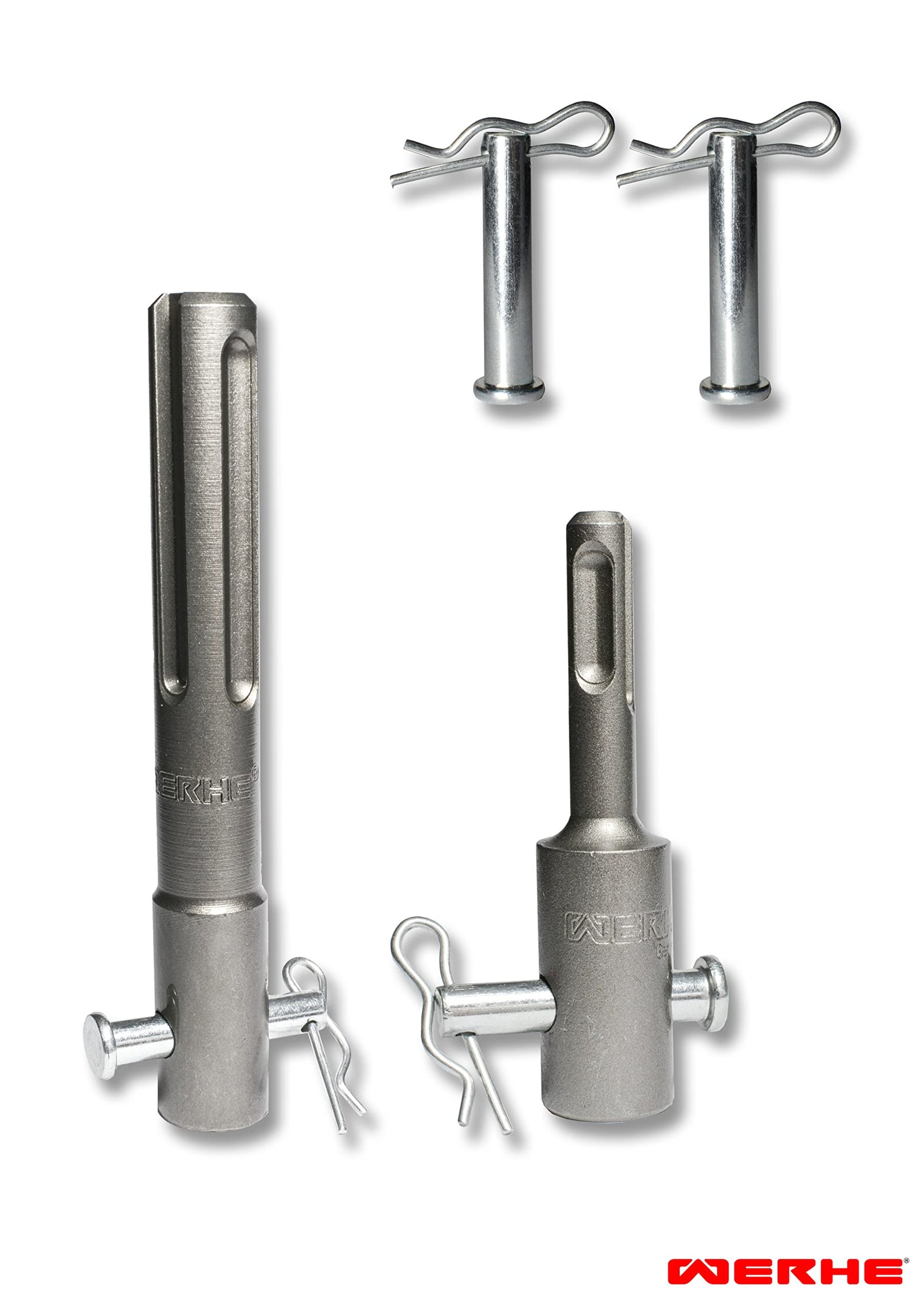WERHE Profi Erdbohrer Adapter Set passend für SDS Plus Bohrhammer Pfahlbohrer und auch für SDS Max Akkubohrmaschine Mit 2tlg. Bolzen aus hochwertigem Federstahl - Image 5
