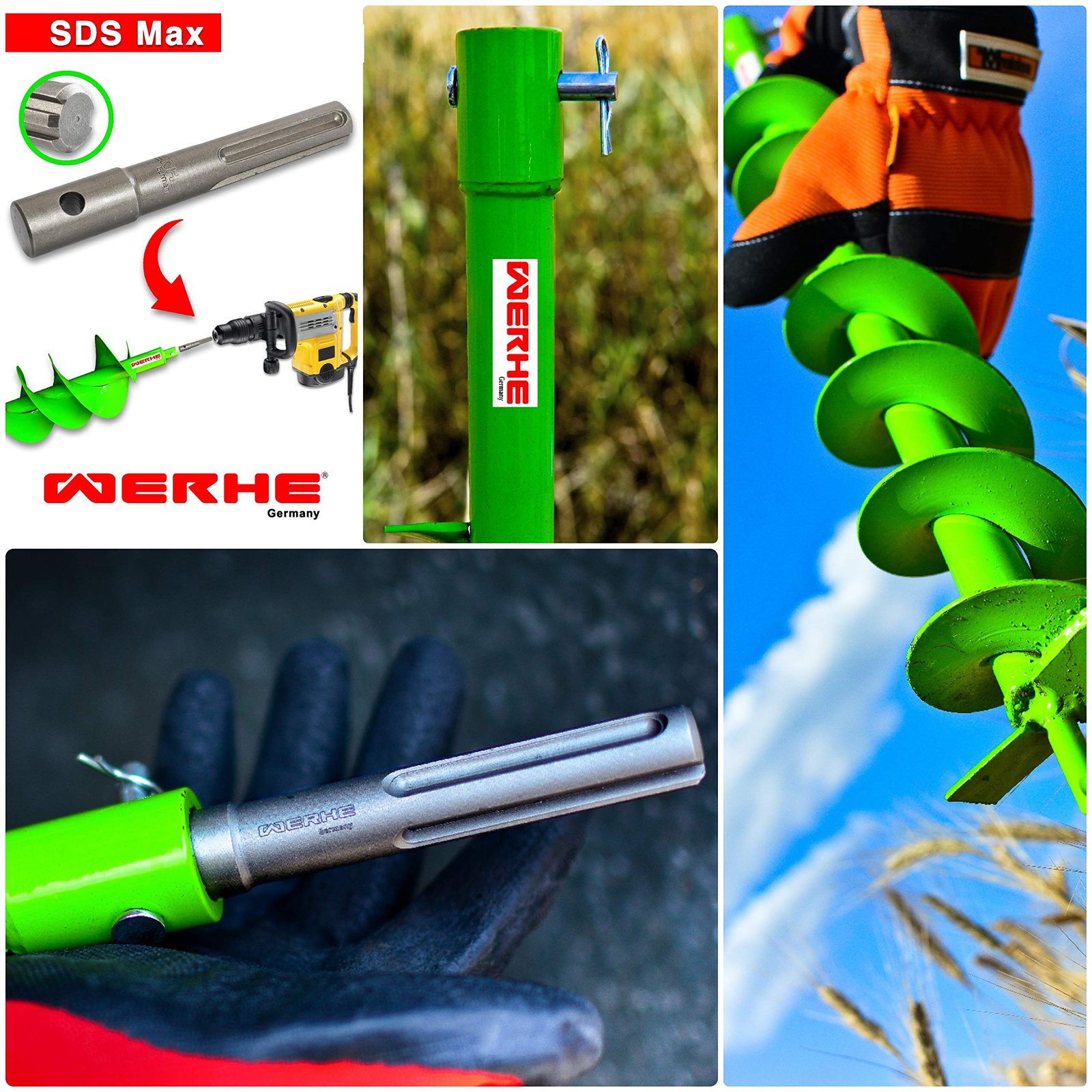 WERKON SDS Max Adapter für Erdbohrer – verbindet Bohrmaschinen mit SDS Max Aufnahme und Erdbohrern (40-200 mm) – Stabil aus Stahl, 140 mm Länge - Image 5
